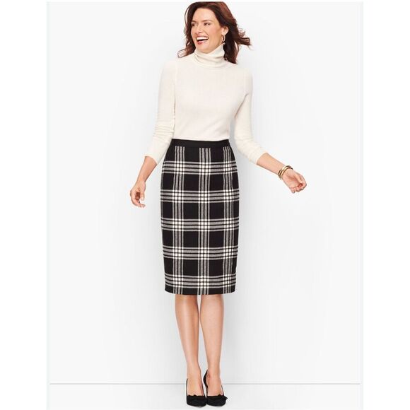 TALBOTS Skirt Size 10 Black White Plaid Sparkling Acrylic Wool Blend Pencil - Picture 1 of 15